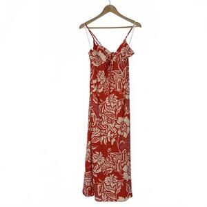 Paper Heart Red White Floral Summer Sun Maxi Dress Large